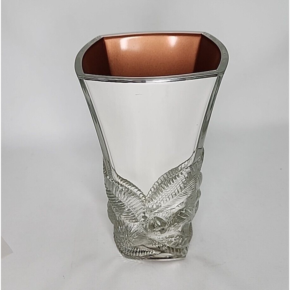 Arthur Court‎ Mirrored and Pressed Glass Vase 9.75in Tall Stylized Foliage Italy